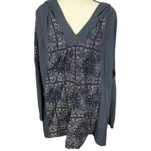Style & Co Women's 2X Hooded Bandana Print Shirt Long Sleeves V-Neck High Low